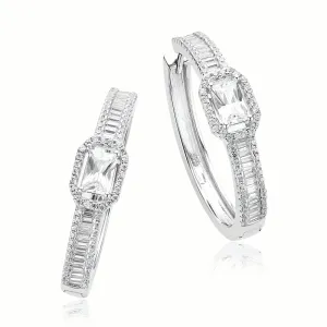 Sterling Silver Cubic Zirconia  Hoop Earrings