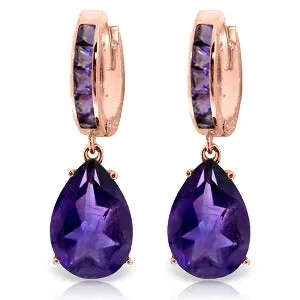 13.2 Carat 14K Solid Rose Gold Amethyst Hoop Drop Earrings