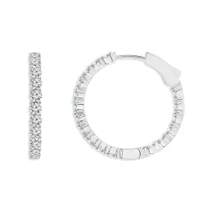 14K White Gold 2ctw Round Inside Out Diamond Hoops