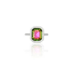 925 Silver Watermelon Tourmaline Ring for Her