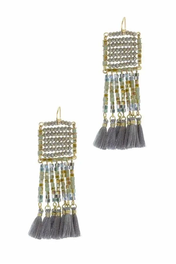 Boho Glass Bead Tassel Earrings