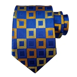 Classy Men Blue Gold Squared Silk Tie