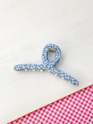 Gingham Ribbon Hair Clip - Blue