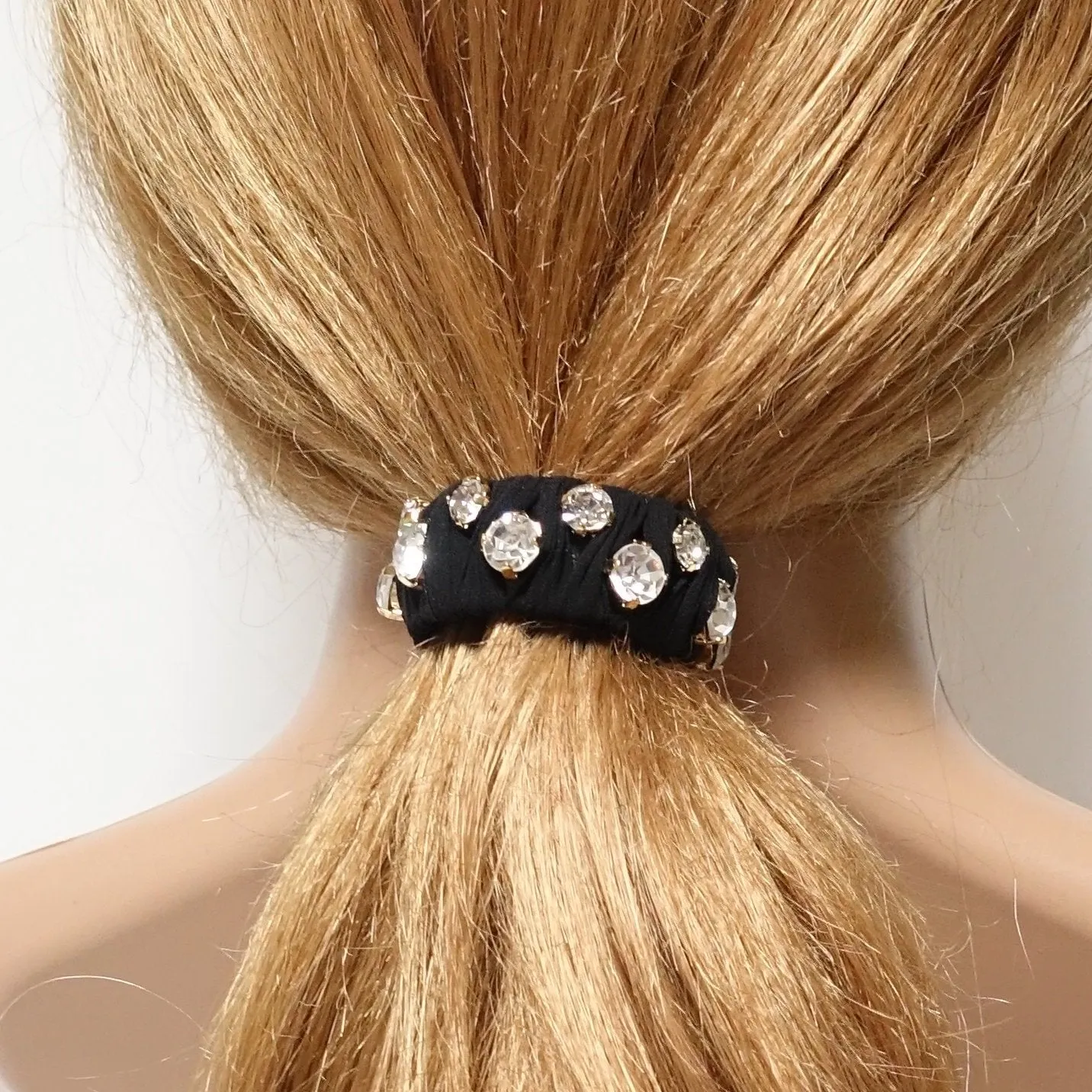 glass rhinestone fabric wrapped ponytail clip women hair accessory