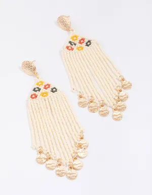 Gold Beaded Fringe Drop Earrings