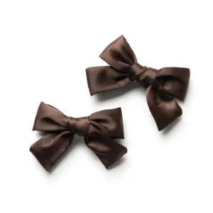 Halo Luxe Rosa Vintage Satin Double Bow Clips - Chocolate