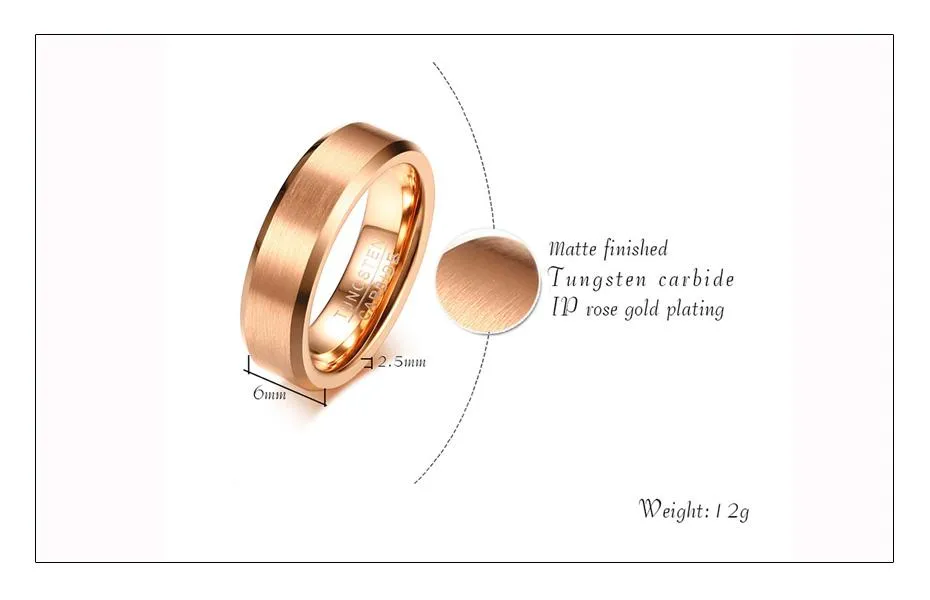 Matte Finished Rose Gold Tungsten Carbide Band