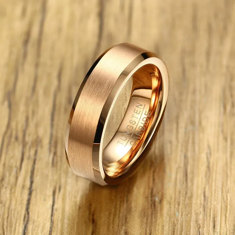 Matte Finished Rose Gold Tungsten Carbide Band