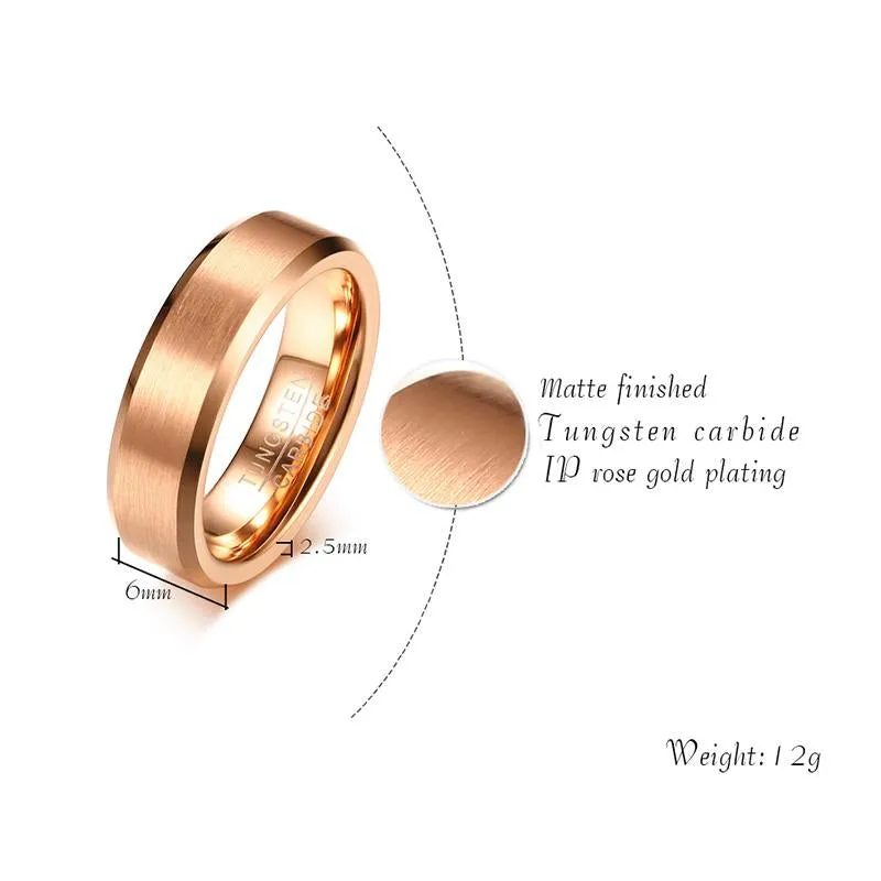 Matte Finished Rose Gold Tungsten Carbide Band