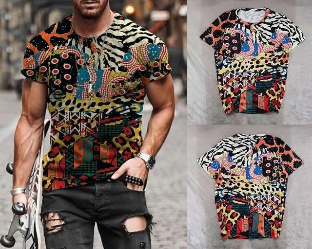 Men Vintage Printed Crew Neck T Shirts