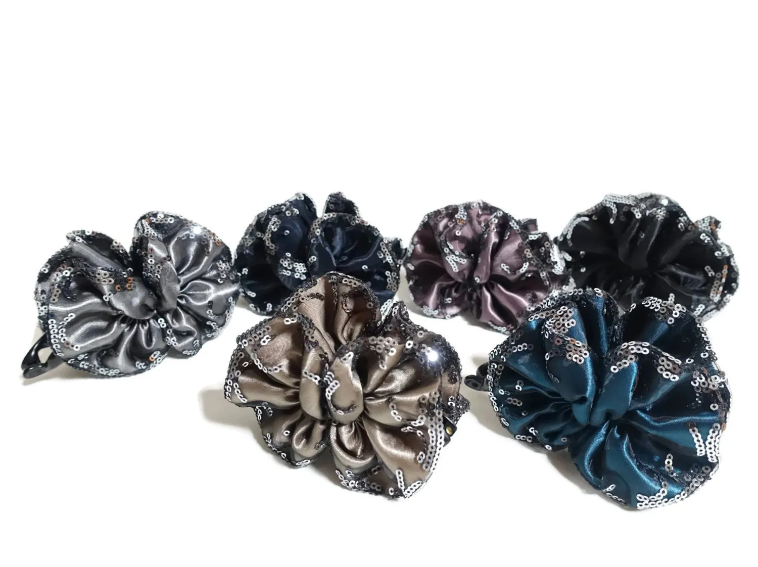 Meshed satin hair bow Banana clip Spangle Trim Bow Hair Clip  Women Hair Accessory