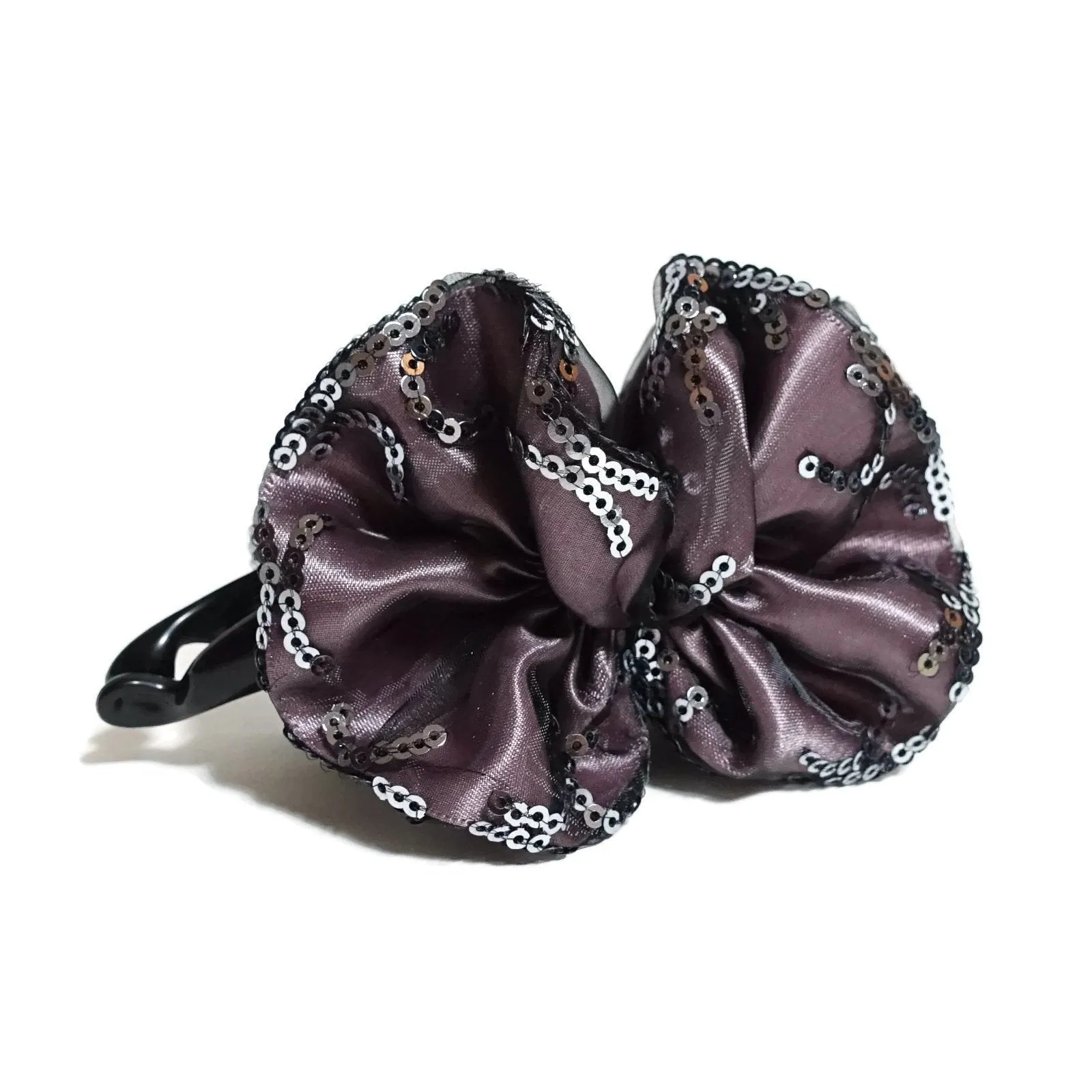 Meshed satin hair bow Banana clip Spangle Trim Bow Hair Clip  Women Hair Accessory