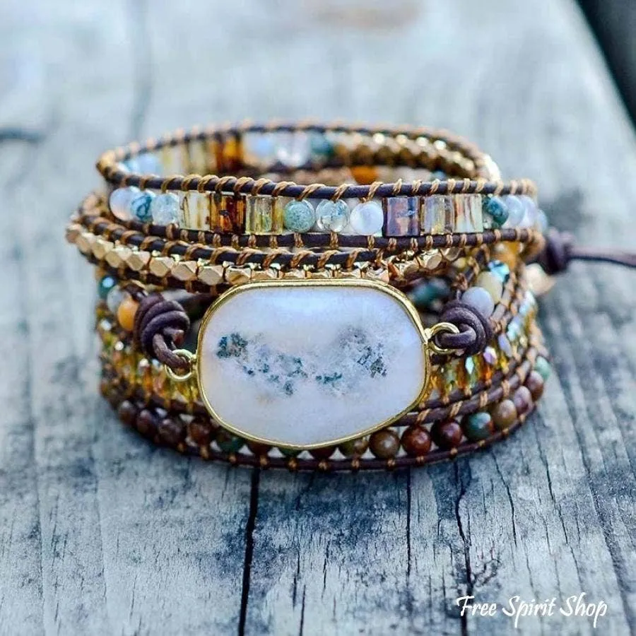 Natural Agate Moonlight & Jasper Wrap Bracelet vy Free Spirit