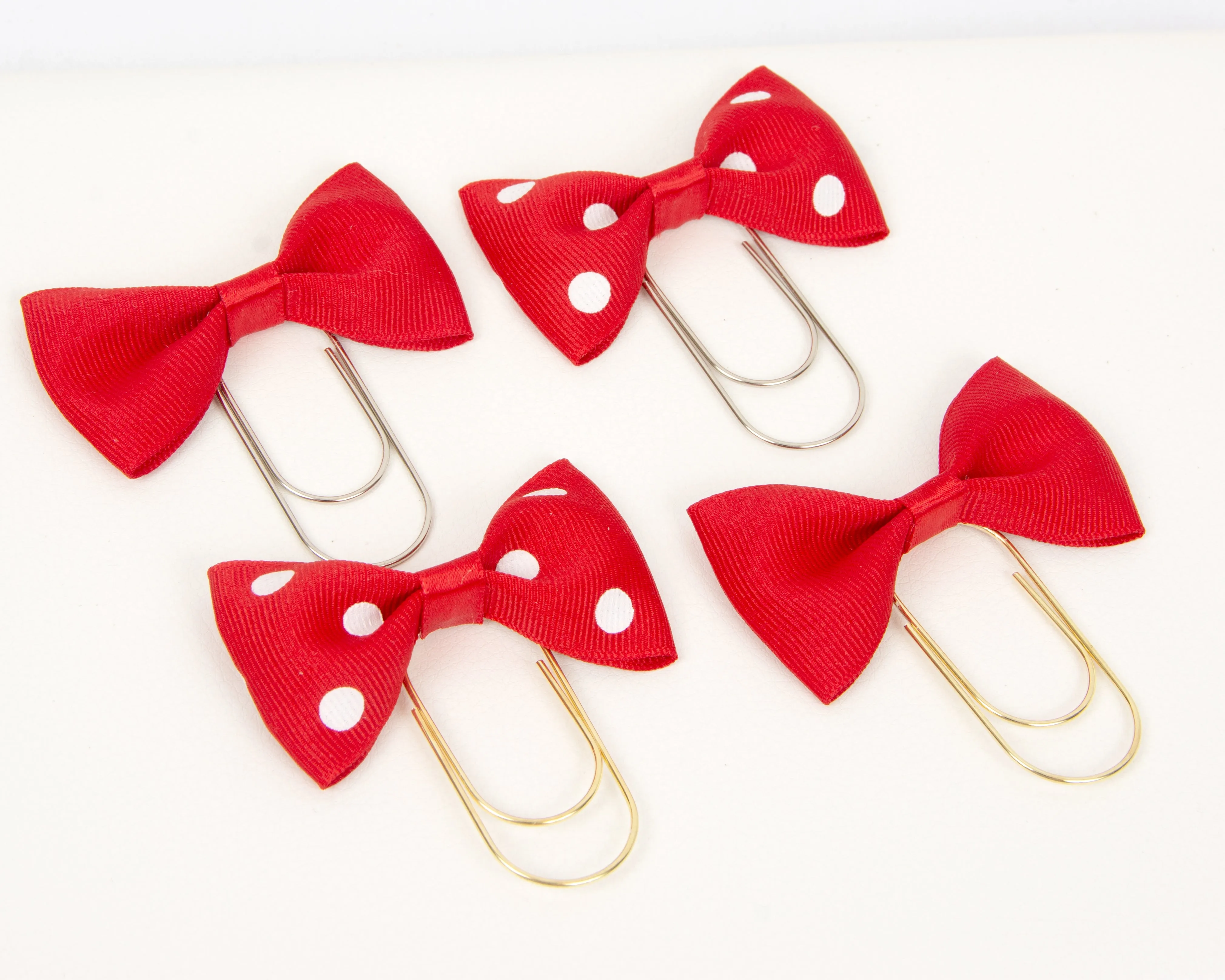 Red Dotted or Solid Bow Planner Clip - Bookmark in Silver or Gold