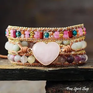 Rose Quartz Heart & Amazonite Wrap bracelet by Free Spirit