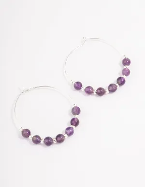 Silver Amethyst Mixed Beaded Hoop Earrings