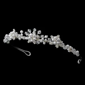 Silver Crystal & White Pearl Flowergirl Headpiece