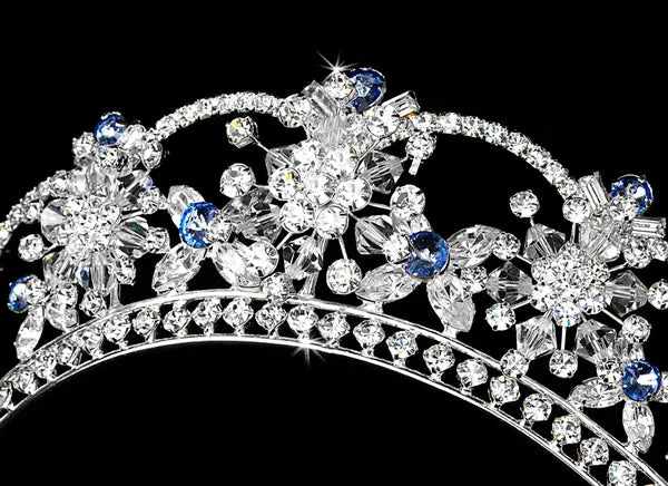 Sparkling Swarovski Crystal Silver Tiara with Blue Accents