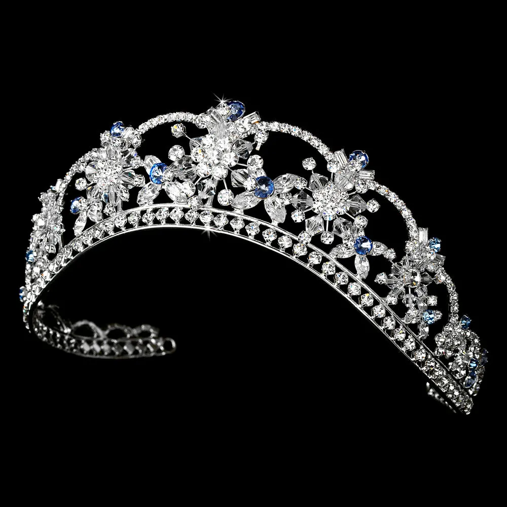 Sparkling Swarovski Crystal Silver Tiara with Blue Accents