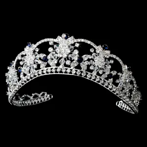 Sparkling Swarovski Crystal Tiara with Dark Blue Accents