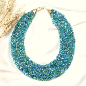 TFC Boho Turquoise Mesh Beaded Collar Necklace