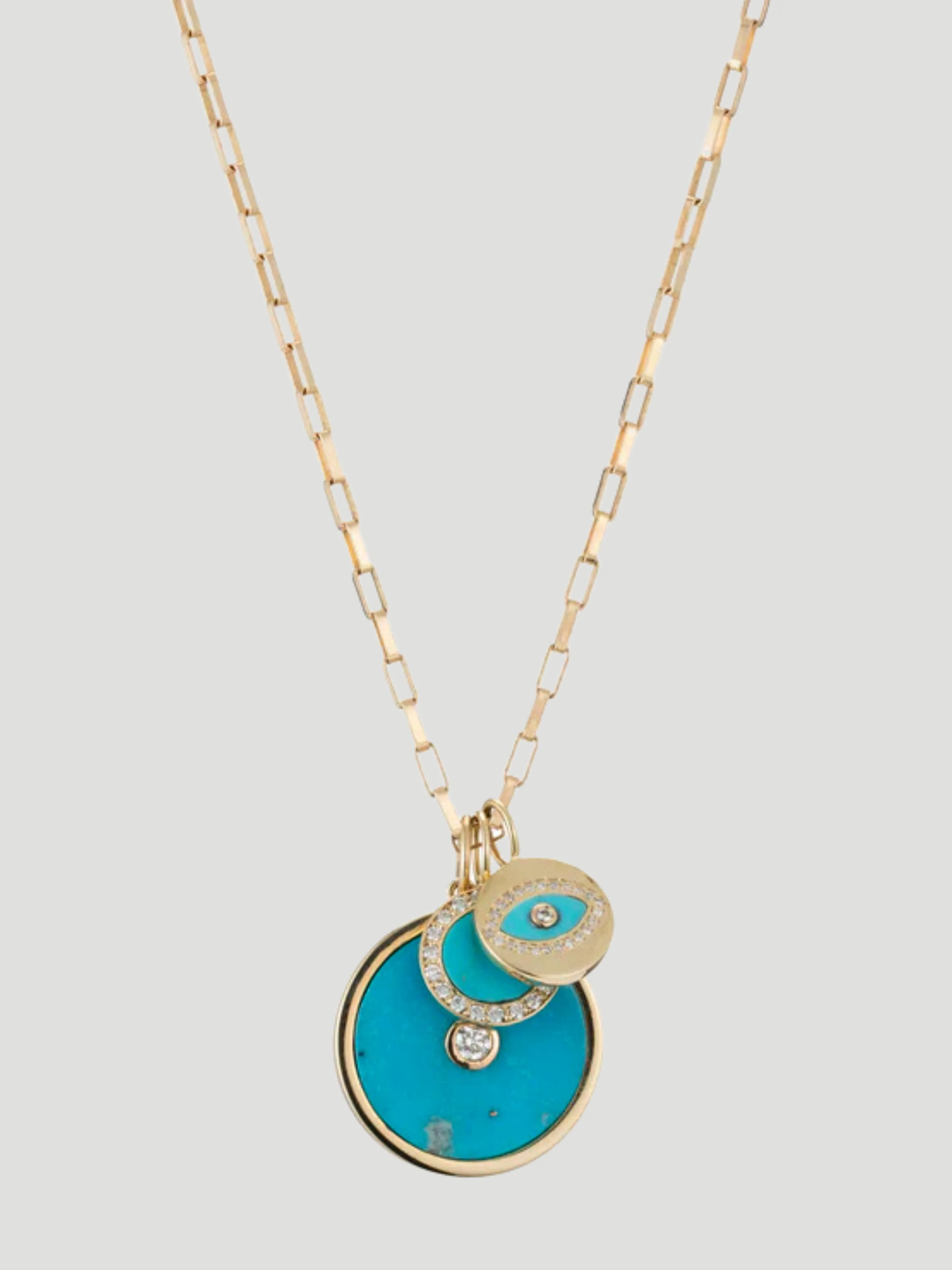 Turquoise, Gold & Diamond Charms Necklace Set