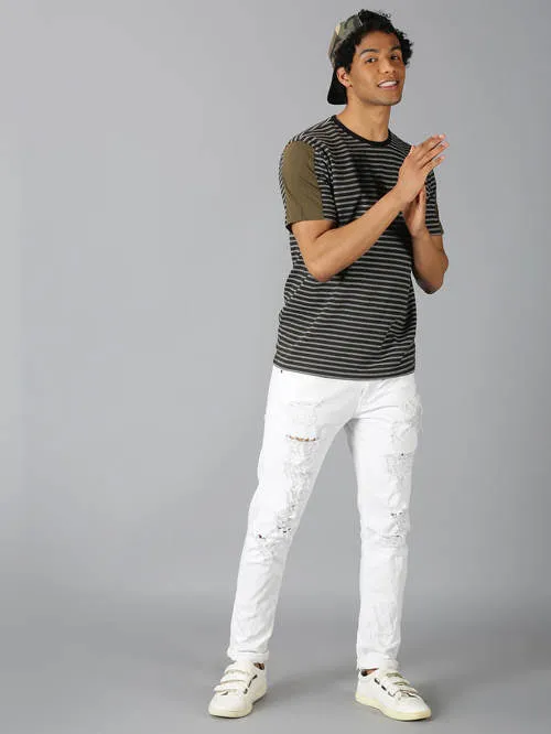 UrGear Striped Men Round Neck Green Melange T-shirt