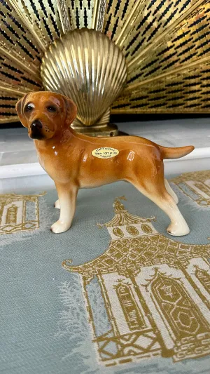 Vintage Dog Figurine, Staffordshire, Token Pottery England, Light Brown with White Paws, Porcelain