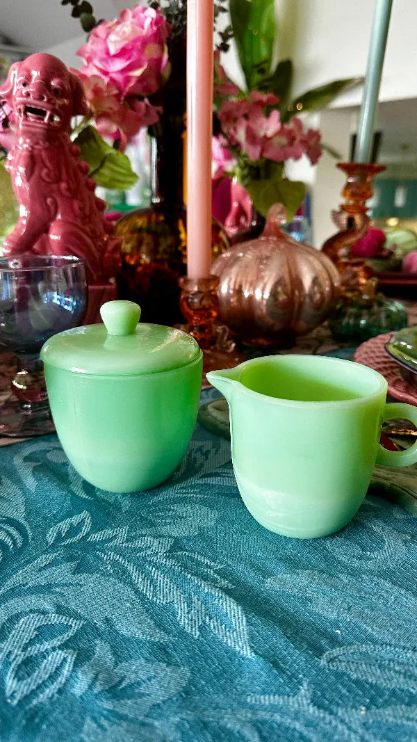 Vintage Jadeite Sugar and Creamer - Green