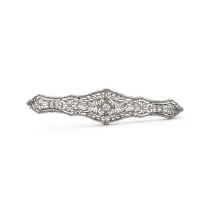 Vintage Platinum & 14K White Gold Filigreed Diamond Brooch